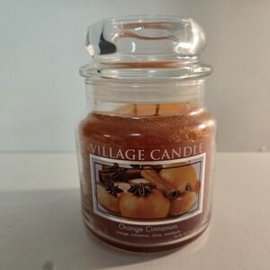 Village Candle Fragrant Orange Cinnamon 13.75 oz Glass Jar Scented 2-Wick‎ NEW